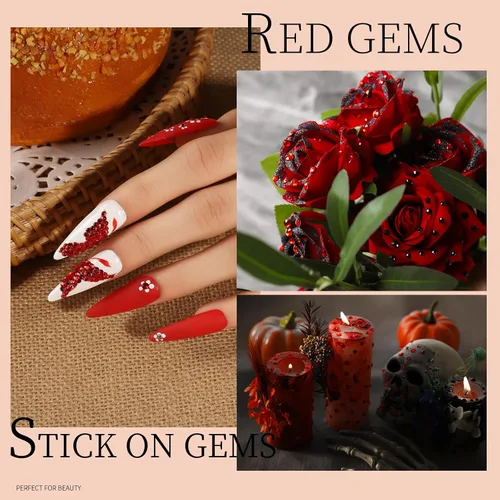 Miniatura 7 de Teenitor Gemas Rojas y Negras para la Cara Diamantes de Imitación Negros para la Cara Maquillaje Festival Joyas para la Cara Rojas Gemas Adhesivas
