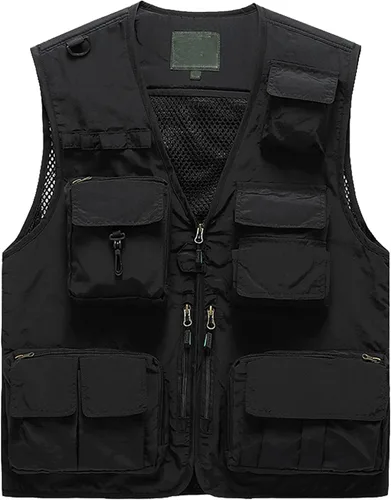 Flygo Chaleco de carga para hombre, casual, para exteriores, trabajo, safari, pesca, viajes, fotos, chaleco con múltiples bolsillos