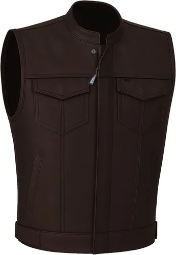 Miniatura 13 de SOA - Chaleco de motocicleta para hombre, piel de búfalo de alta calidad, armadura trasera, bolsillos interiores, chalecos de club de motociclista