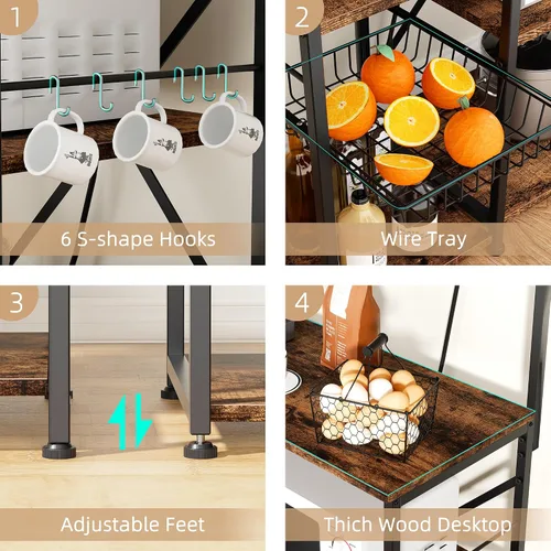 Miniatura 2 de JAMFLY Estante para hornear de cocina de 35.4 pulgadas con toma de corriente, mesa de café y soporte para microondas, estante de almacenamiento