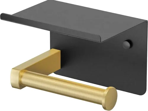 Miniatura 15 de Portarrollos de papel higiénico con estante, montaje en pared adhesivo o con tornillos, portarrollos de papel higiénico para baño, dispensador