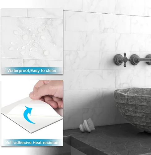 Miniatura 5 de BeNice Calcomanías mate para loseta en muro de baño, impermeables, para loseta en muro de cocina, azulejos individuales de 3.85 x 7.79 pulgadas