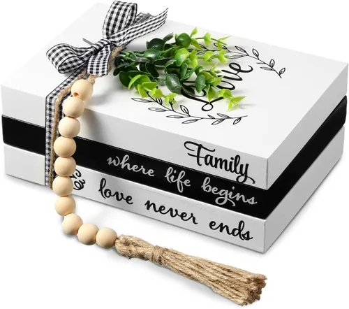 Miniatura 8 de Capoda 3 piezas de libros decorativos para decoración del hogar, libros falsos apilados estilo granja, decoración de mesa rústica de madera