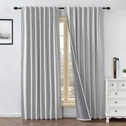 Miniatura 24 de Cortinas 100% opacas para sala de estar, juego de 2 paneles de 96 pulgadas, bloqueo de luz, pestaña trasera y bolsillo para barra, cortinas