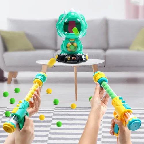Miniatura 6 de EagleStone Juguetes de disparo de dinosaurios movibles de acción triceratops, juegos de disparos para niños con registro de puntuación LCD y LED