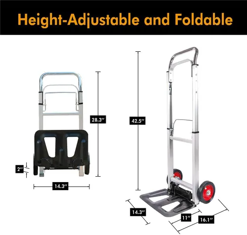 Miniatura 3 de LEADALLWAY Carro de Mano de Aluminio Plegable con Ruedas de 6" Capacidad de 220 libras 220 libras/aluminio