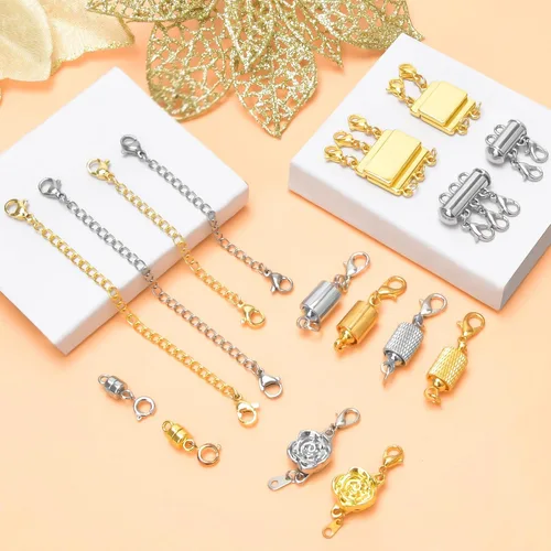 Miniatura 2 de 16 cierres magnéticos de joyería y collar con cierre de capas, extensores de collar de oro y plata, múltiples tamaños y estilos, extensores