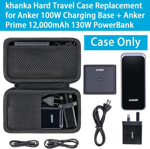 Miniatura 2 de khanka Funda de viaje rígida de repuesto para base de carga Anker de 100 W + batería externa Anker Prime de 12,000 mAh 130 W (solo funda).