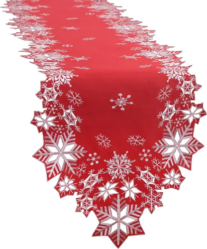 Caminos de mesa bordados con copos de nieve para Navidad e invierno (rojo, 14 x 34 pulgadas)