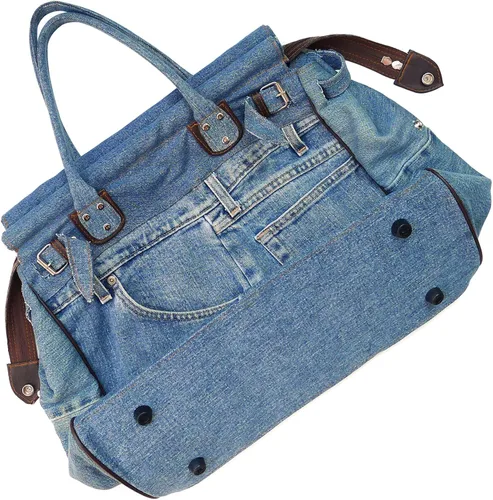 Miniatura 5 de Bijoux de Ja Bolso de mano grande de mezclilla azul con doble asa superior para mujer, Azul