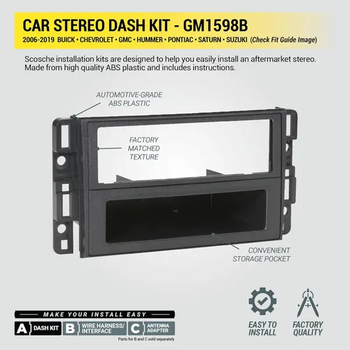 Miniatura 5 de Scosche GM1598B Kit de tablero de instalación de radio de bolsillo doble DIN o DIN simple compatible con vehículos GM seleccionados 2006-2019