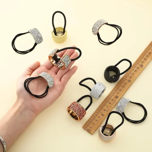 Miniatura 4 de Canlierr 8 piezas de diamantes de imitación para cola de caballo, puños elásticos para el cabello, colas de caballo de cristal, accesorios