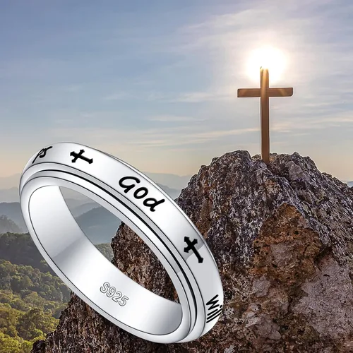 Miniatura 5 de Anillo giratorio de plata de ley S925 para aliviar la ansiedad y la preocupación, anillo inspirador para aliviar el aburrimiento y el autismo