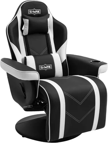 Miniatura 8 de S*MAX Silla reclinable para juegos para adultos, estilo carreras, ergonómica, con respaldo alto, giratoria, de piel sintética, con respaldo Negro