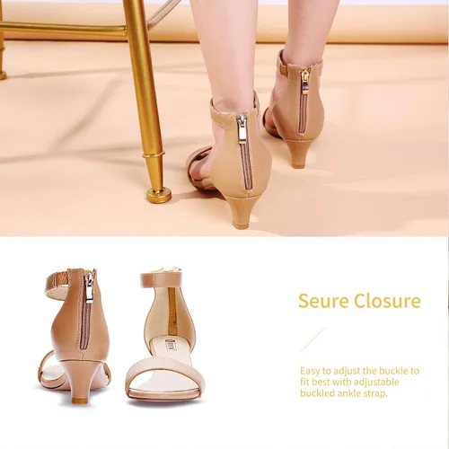 Miniatura 5 de IDIFU Kitten Heels for Women IN2 Low Heels Open Toe Ankle Strap Heeled Sandals Wedding Bridal Evening Prom Party Dress Shoes Womens Heels With Zipper