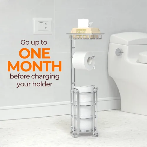Miniatura 3 de Portarrollos de papel higiénico TreeLen con estante para almacenamiento en el baño, soporte para teléfono, toalla y mega rollos, cromo brillante