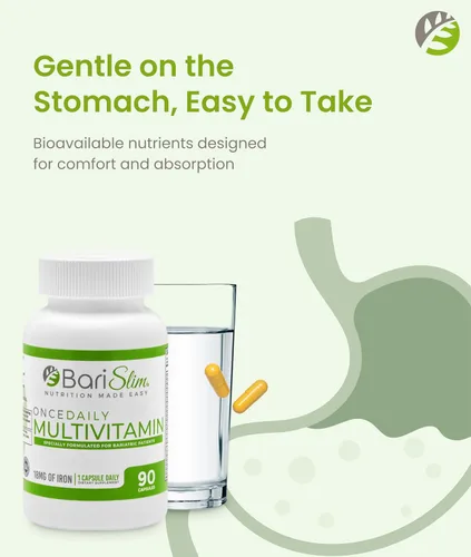 Miniatura 4 de BariSlim Cápsula multivitamínica bariátrica Once Daily - 18 mg de hierro - Vitamina bariátrica y suplemento para poscirugía incluyendo bypass