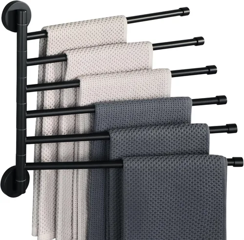 Alise Toallero giratorio, plegable de 6 brazos, toallero de mano para baño, estantes de secado de montaje en pared para lavandería, soporte de Negro