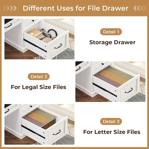 Miniatura 7 de BTHFST Escritorio ejecutivo con cajón de archivos, escritorio para computadora con soporte para monitor, escritorio de oficina en casa con cajones