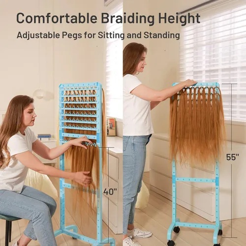 Miniatura 4 de Yumkfoi Estante ajustable para trenzar para el cabello, 160 clavijas, soporte de doble cara para trenzar, estante de trenzas de altura ajustable