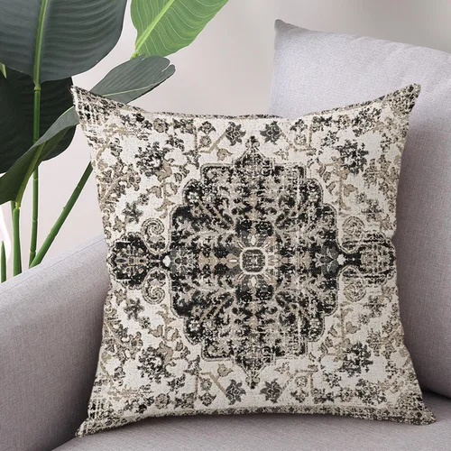 Miniatura 3 de Juego de 2 fundas de almohada impermeables para exteriores de 16 x 16 pulgadas, patrón de alfombra bohemio vintage, diseño étnico negro y gris