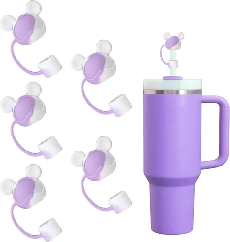 Miniatura 28 de Juego de 4 fundas de popote con diseño de estrella compatibles con vasos Stanley de 30 y 40 onzas, reutilizables, bonitas puntas de popote