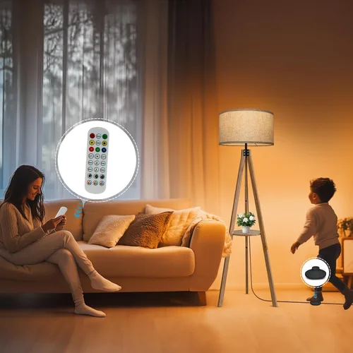 Miniatura 4 de EOEYYOYB Lámparas de pie para sala de estar, lámpara de pie moderna con estante, bombilla LED de 3 temperaturas de color, lámparas altas con Madera