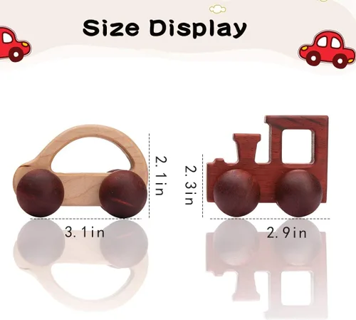 Miniatura 5 de 2 piezas de sonajero de madera orgánica coches de madera de empuje juguetes Montessori educativos de madera natural juguetes inspirados bebé recién