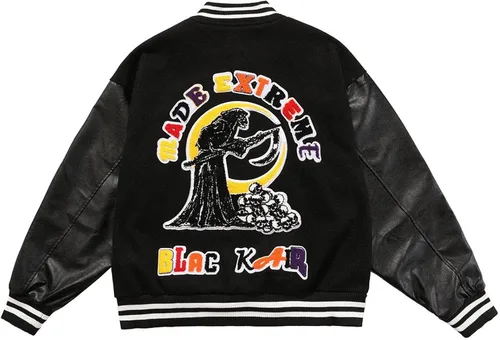 Miniatura 5 de Aelfric Eden Chaqueta de motocicleta para hombre, chaqueta de béisbol Blackair Moto Varsity para mujer, abrigos vintage
