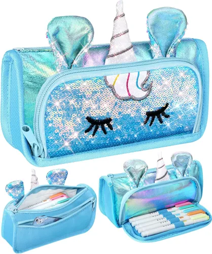 Lindo estuche para lápices, estuche 3D para niñas y niños, bolsa brillante para lápices con lentejuelas para estudiantes, suministros escolares con