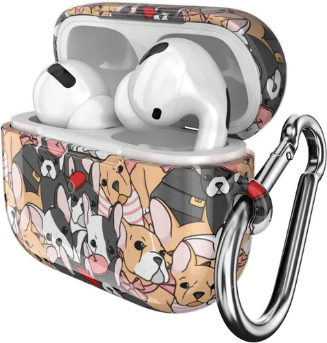 Miniatura 2 de Funda compatible con Airpods Pro y Pro 2 Airpods 3-2-1 Gen Bulldog Francés Portátil, Diseño de Clip de Bloqueo Lindo Estampado de Cachorro Perros
