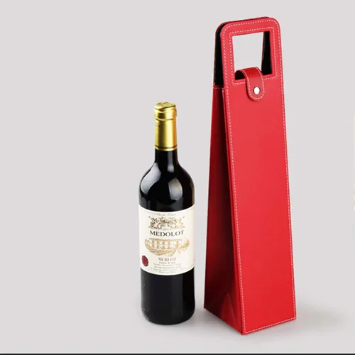 Miniatura 7 de Bolsa de transporte para vino, bolsa de cuero para botella individual con asas, reutilizable, marrón
