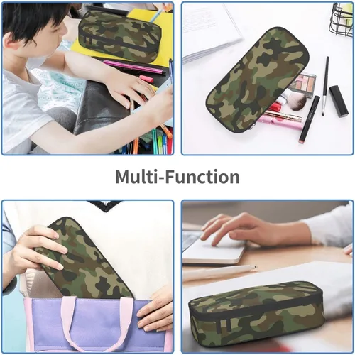 Miniatura 6 de Estuche para lápices con estampado de camuflaje verde y camuflaje, bolsa con soporte para bolígrafos, organizador de escritorio para escuela