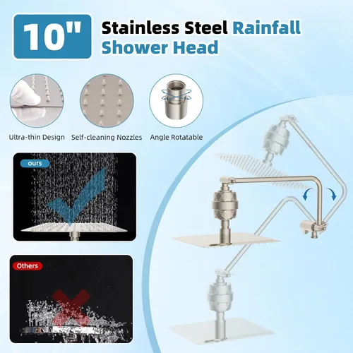 Miniatura 3 de Cabezal de ducha filtrado, 10 pulgadas de alta presión con 10 pulverizadores, cabezal de ducha de mano/lluvia con filtro de ducha de 20 etapas