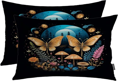 Miniatura 84 de Shrahala Funda de almohada decorativa de castillo oscuro de Halloween, casa con murciélagos de bruja, esqueleto, funda de almohada cuadrada mezclada