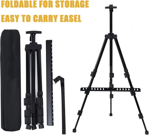 Miniatura 6 de MXG - Caballete portátil de aluminio negro para pintar, letreros, exhibición, caballete de trípode de altura ajustable de 17 a 61 pulgadas