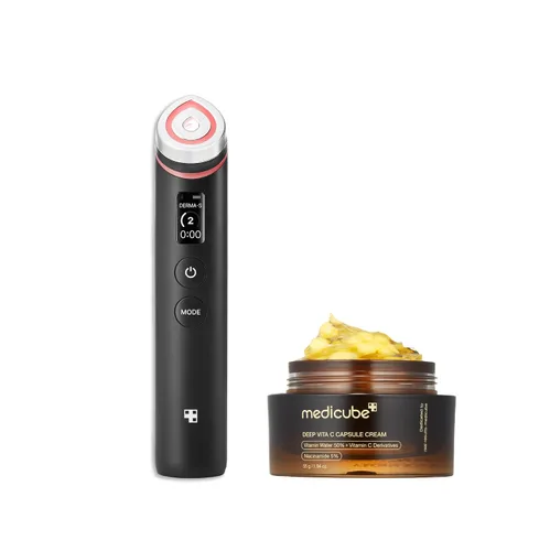 medicube K-Viral Duo para tono de piel desigual: Age-R Booster Pro | Dispositivo de brillo de vidrio real 6 en 1 y hidratante facial de cápsulas