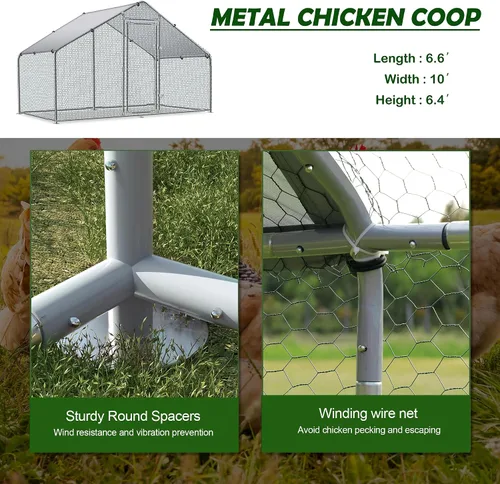 Miniatura 3 de TOLEAD Gallinero de metal grande mejorado con malla de alambre de tres soportes, corral de pollo, con cubierta resistente al agua y anti-UV, casa