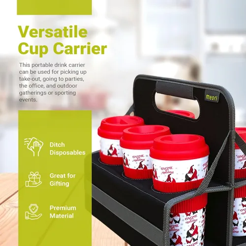 Miniatura 6 de meori Portabebidas reutilizable para 2 tazas, portador de tazas para llevar, plegable, portador de café con asa para vino, cócteles, organizador