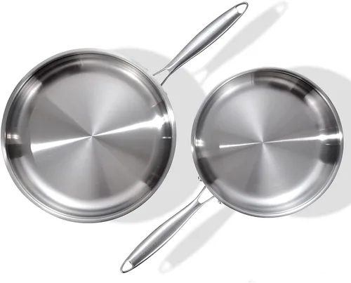Miniatura 13 de DELARLO Sartén de acero inoxidable de tres capas de 10 pulgadas y 12 pulgadas, sartén apta para horno y de inducción, juego de ollas y sartenes
