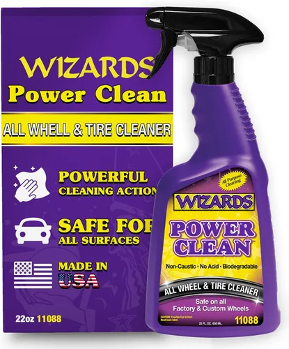 Wizards Power Clean - Limpiador de ruedas y neumáticos, no cáustico y sin ácido, biodegradable para interiores de automóviles, seguro en todo tipo