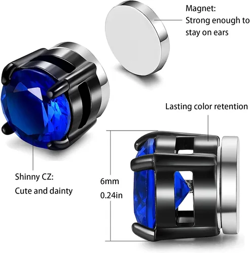 Miniatura 3 de KWUNCCI Magnetic Stud Earrings for Men, 5 Pairs Stainless Steel Clip On Earrings for Men Studs, Non Pierced Earrings for Men, Fake Earrings Men, Non