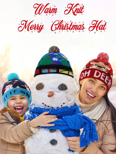 Miniatura 5 de 4 piezas LED Navidad Beanie Hat Led Light Up Christmas Hat Knit Christmas Cap con 6 luces, Multicolorido
