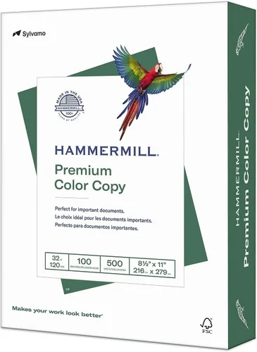 Hammermill 102630 papel para copia digital a color, 32 libras, de 8.5 x 11 pulgadas, tamaño carta, brillo 100, 1 resma de 500 hojas, Blanco