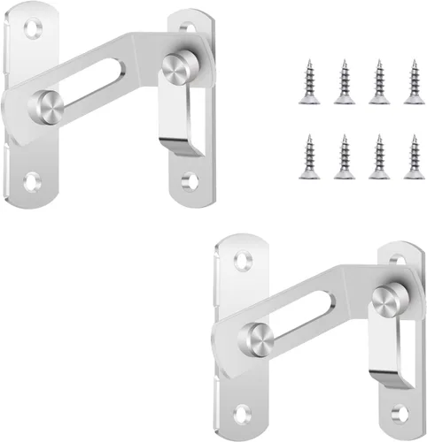 Miniatura 7 de Paquete de 2 pestillos para puerta de granero, 2.76 x 1.97 pulgadas, de acero inoxidable, acabado cepillado, pestillo de puerta corrediza sólida