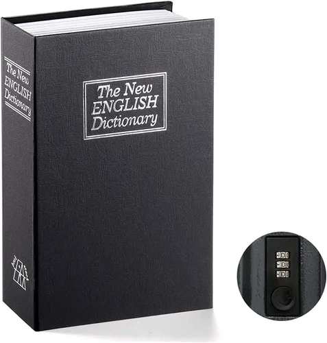 Miniatura 9 de Caja fuerte con forma de libro con cerradura de combinación - Jssmst Caja fuerte de metal con camuflaje de diccionario para oficina en casa
