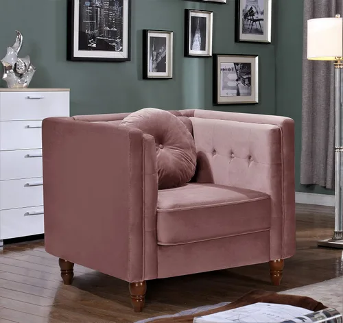 Miniatura 4 de Container Furniture Direct Lexie Velvet - Cómodo sofá de mediados de siglo Chesterfield de tres plazas para lectura, sala de estar, apartamento