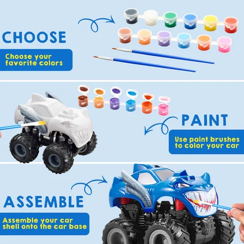 Miniatura 3 de JOYIN Kit de manualidades para niños Construye y pinta tu propio coche monstruo Kit de arte y manualidades Set de juguetes DIY Haz tu propio camión