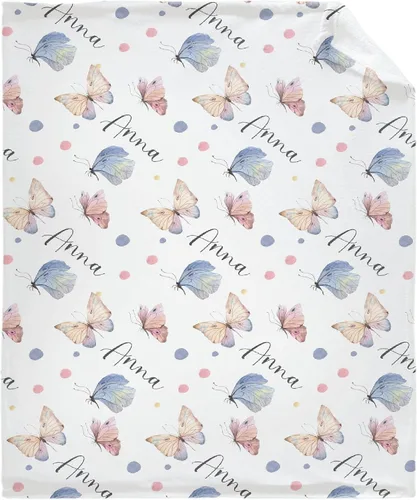 Manta personalizada con nombre de bebé con diseño de mariposa, franela suave, mullida y cálida, manta ligera para sofá, cama, oficina, campamento,