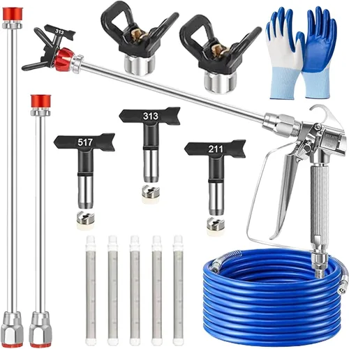Kit de pistola pulverizadora de pintura sin aire de 16 piezas, pistola de pulverización profesional de 3600 PSI con manguera de 25 pies, 3 puntas